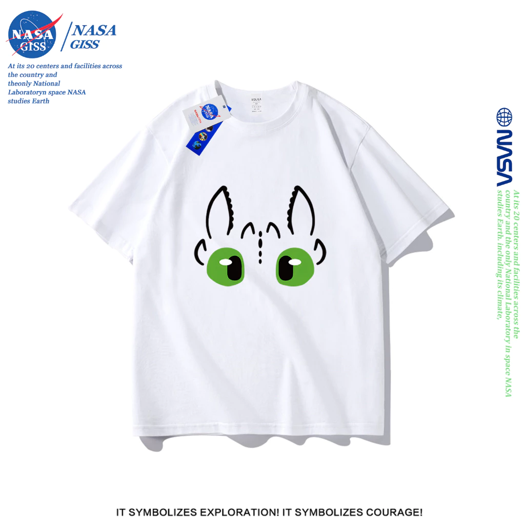NASA เสื้อยืดชายหญิงแขนสั้น สไตล์ลำลอง summer How to Train Your Dragon พิมพ์ลาย t-shirt แบบหลวม คอกลม ยับยากไม่ต้องรีด