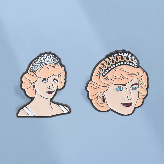 Princess Diana Portrait Enamel Pins Crown Queen Lady เข็มกลัดป้ายเสื้อผ้าอุปกรณ์เสริมของขวัญสําหรับเพื่อน