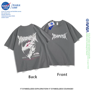 NASA เสื้อยืดชายหญิงแขนสั้น สไตล์ลำลอง summer ไดโนเสาร์คำราม พิมพ์ลาย t-shirt แบบหลวม คอกลม ยับยากไม่ต้องรีด