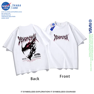 NASA เสื้อยืดชายหญิงแขนสั้น สไตล์ลำลอง summer ไดโนเสาร์คำราม พิมพ์ลาย t-shirt แบบหลวม คอกลม ยับยากไม่ต้องรีด