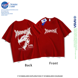 NASA เสื้อยืดชายหญิงแขนสั้น สไตล์ลำลอง summer ไดโนเสาร์คำราม พิมพ์ลาย t-shirt แบบหลวม คอกลม ยับยากไม่ต้องรีด