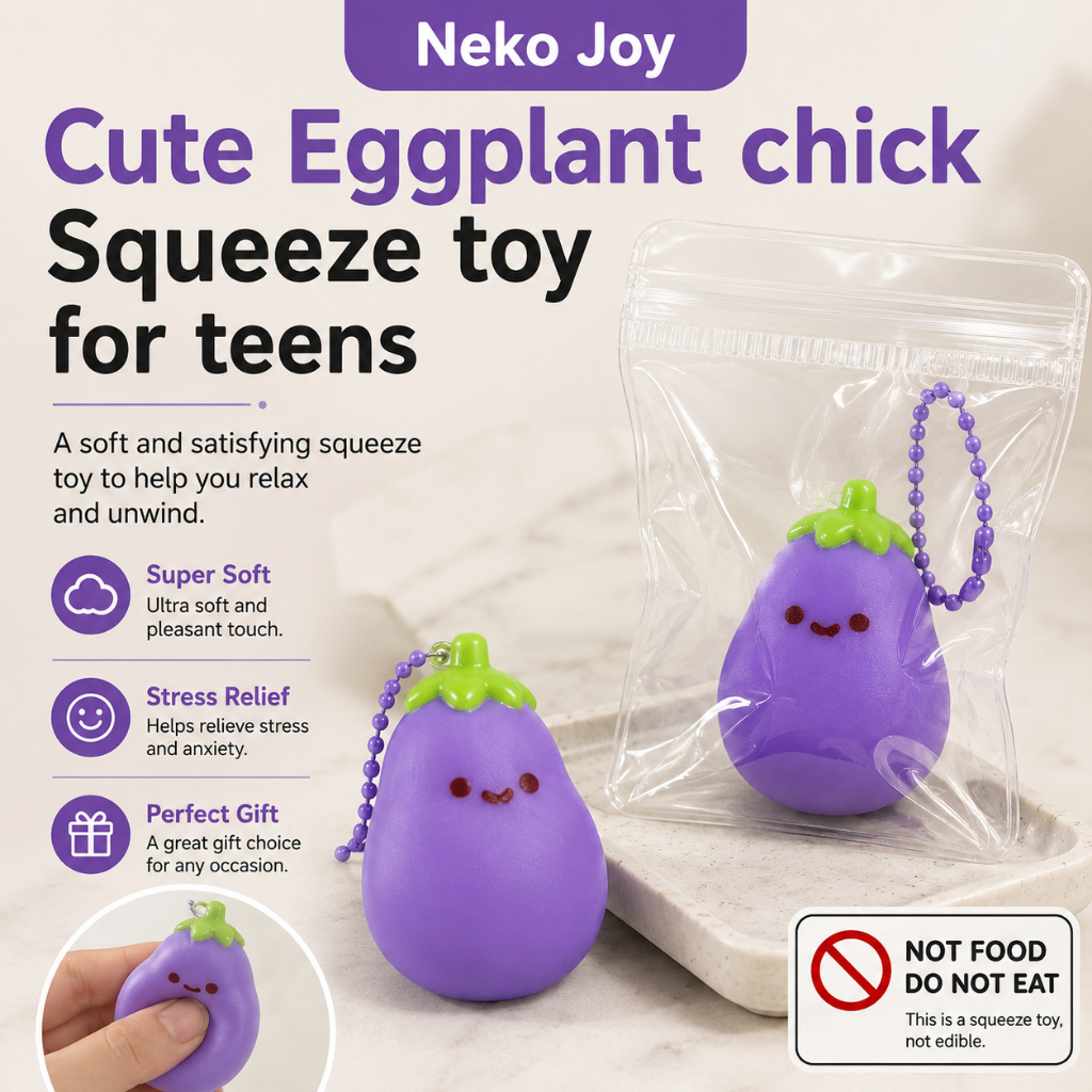 Nekko Joy สกุชชี่ squishy Eggplant Squishy Toy – Soft Slow Rising ความเครียดบรรเทาของเล่น Fidget,น่า