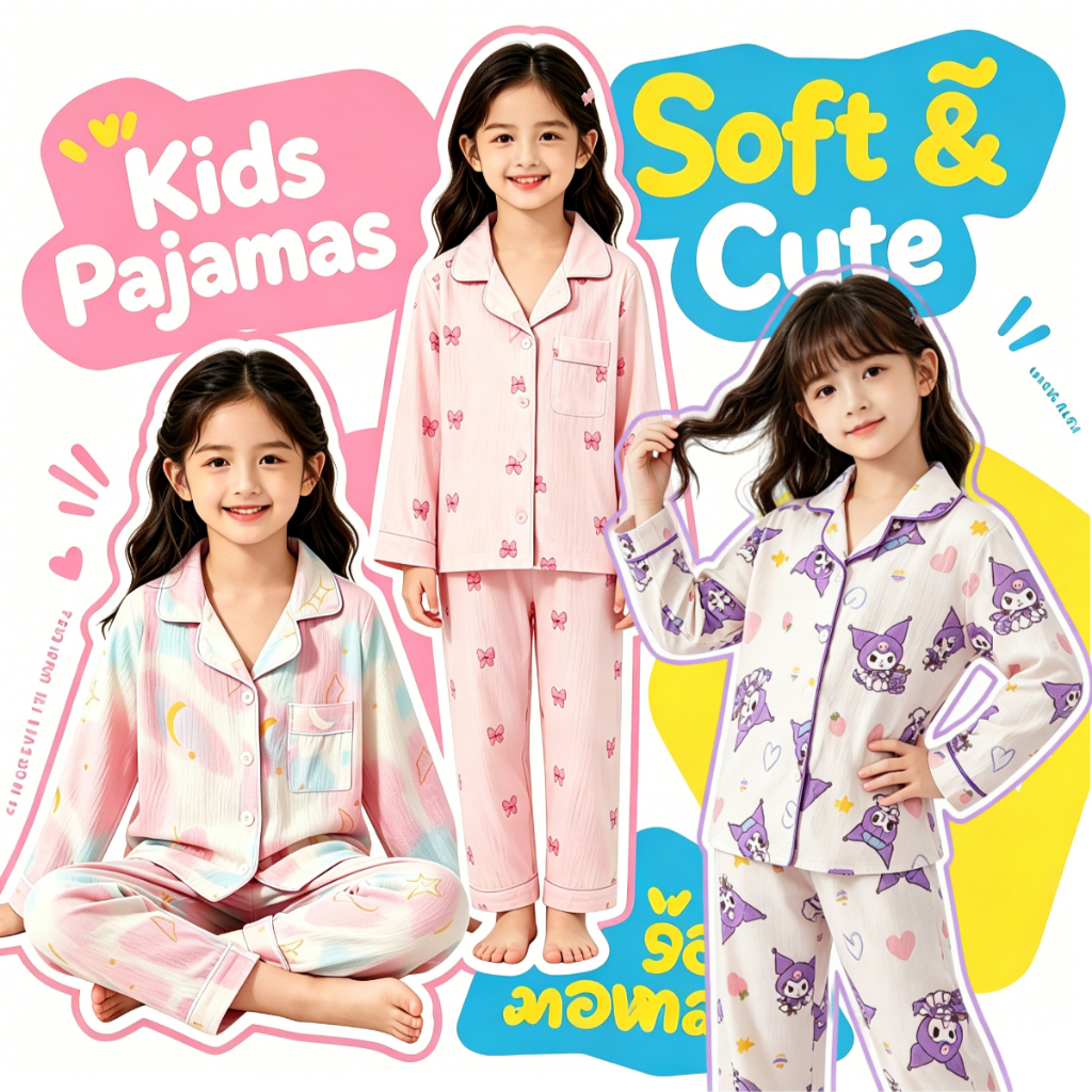 Flash Sale เสื้อผ้าเด็ก แขนยาววัยรุ่น Loungewear Charming Poly-cotton Rabbit,light & soft touch, Girls Home wear for 10 - 11 ปี