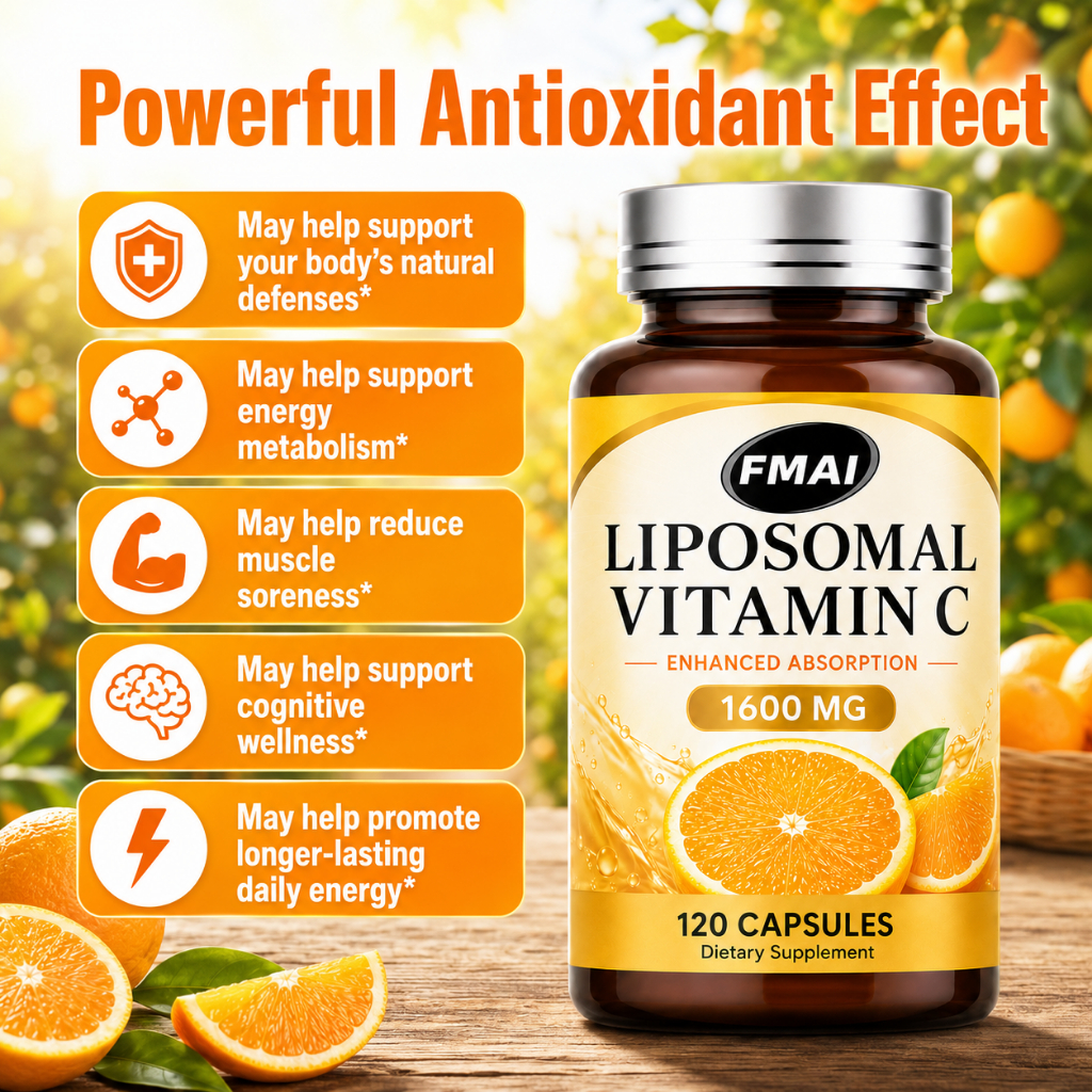 FMAI Liposomal วิตามินซี 1600มก | VC ที่ละลายน้ําได้ไขมันดูดซึมสูงอาหารเสริมสารต้านอนุมูลอิสระสําหรับการสนับสนุนภูมิคุ้มกันและคอลลาเจนเพิ่ม