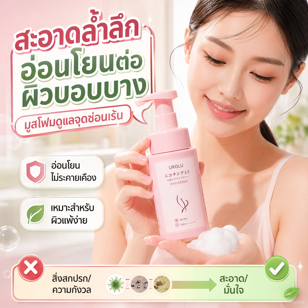 UROLU Feminine Wash Foam โฟมล้างจุดซ่อนเร้น ลดกลิ่น ดูแลผิวบอบบาง อ่อนโยนพิเศษ