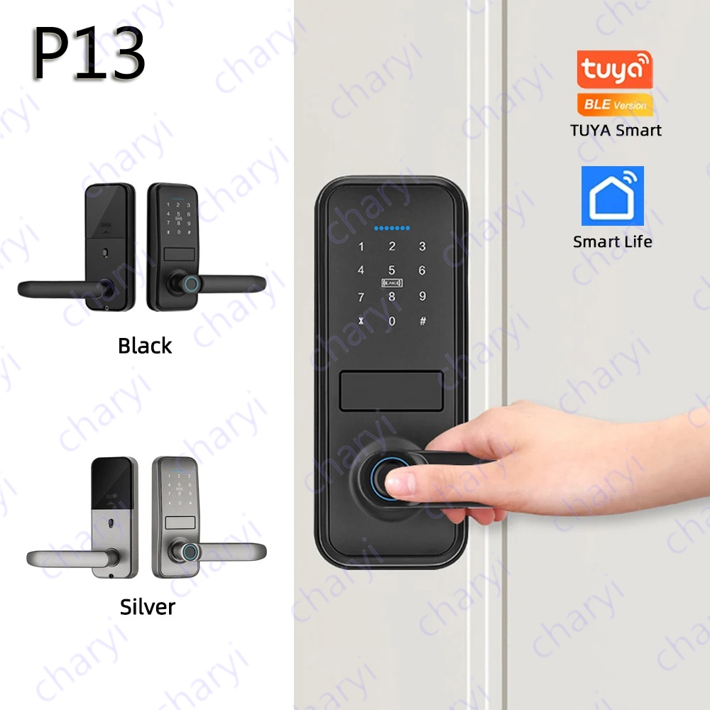 P13 ล็อคดิจิตอลสมาร์ท Biometric ลายนิ้วมือประตูล็อค Tuya/Smartlife App ชุดลายนิ้วมือ/รหัสผ่าน/ปลดล็อคการ์ด