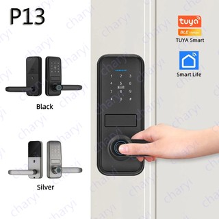 P13 ล็อคดิจิตอลสมาร์ท Biometric ลายนิ้วมือประตูล็อค Tuya/Smartlife App ชุดลายนิ้วมือ/รหัสผ่าน/ปลดล็อคการ์ด