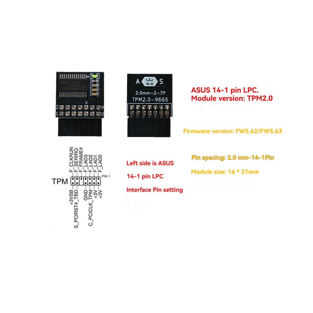 PM 2.0 LPC โมดูลรักษาความปลอดภัย TPM สําหรับ ASUS 14-1-pin Mlb8