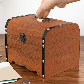 ABTH 1 ชุด Vintage Treasure กล่องเก็บไม้หีบสมบัติ Lo Piggy Bank Organizer กล่องสําหรับตกแต่งบ้าน Vary