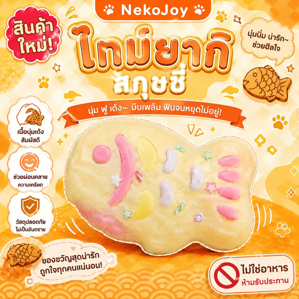 สกุชชี่ squishy, ของเล่นสกุชชี่ Neko Joy Taiyaki, บรรเทาความเครียด, ของเล่นบีบที่เพิ่มขึ้นช้านุ่ม, Antistress ของขวัญน่ารักสําหรับวัยรุ่น