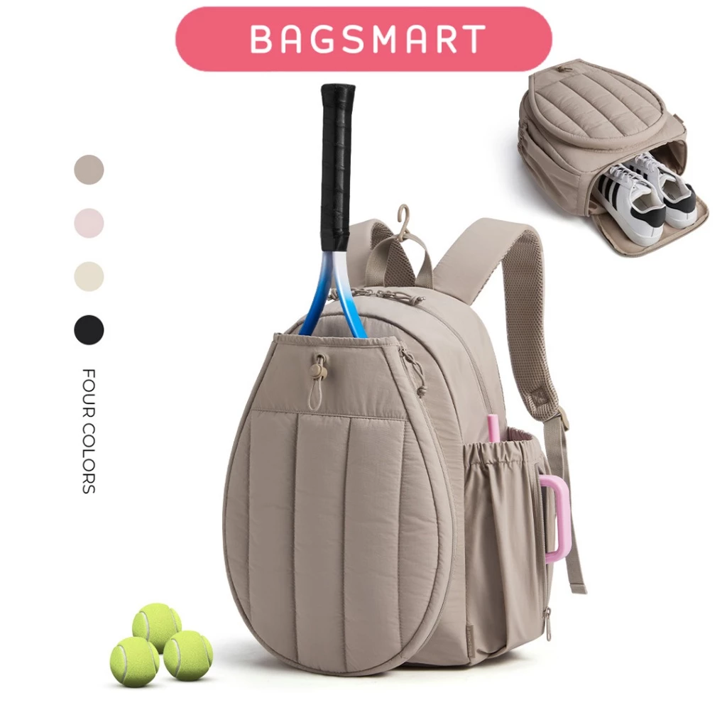 BAGSMART กระเป๋าเป้ 20L Backpack กระเป๋ายิม ใส่ไม้เทนนิส แบดมินตัน น้ำหนักเบา กันน้ำ มีช่องใส่รองเท้า