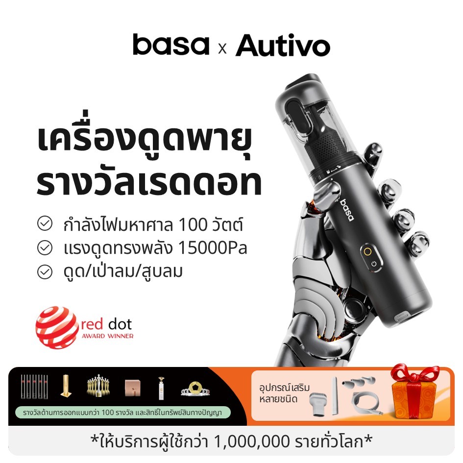 BASA 4-IN-1 เครื่องดูดฝุ่นในรถยนต์ไร้สาย 15000Pa พลังดูด Triple การกรอง VC-M4