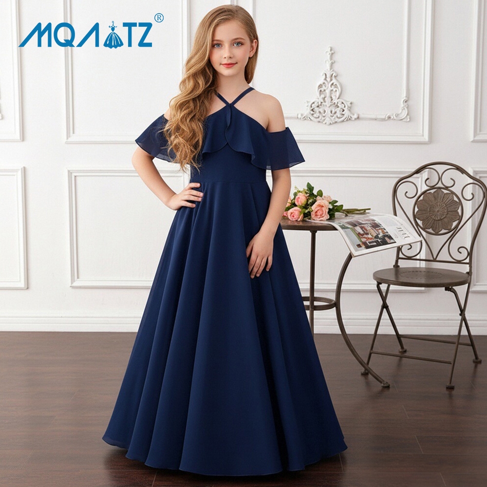 Mqatz ปิดไหล่ชุดราตรีสําหรับเด็กเสื้อผ้าชีฟองชุดเจ้าหญิง Elegant สําเร็จการศึกษาชุดราตรี ALP-0038