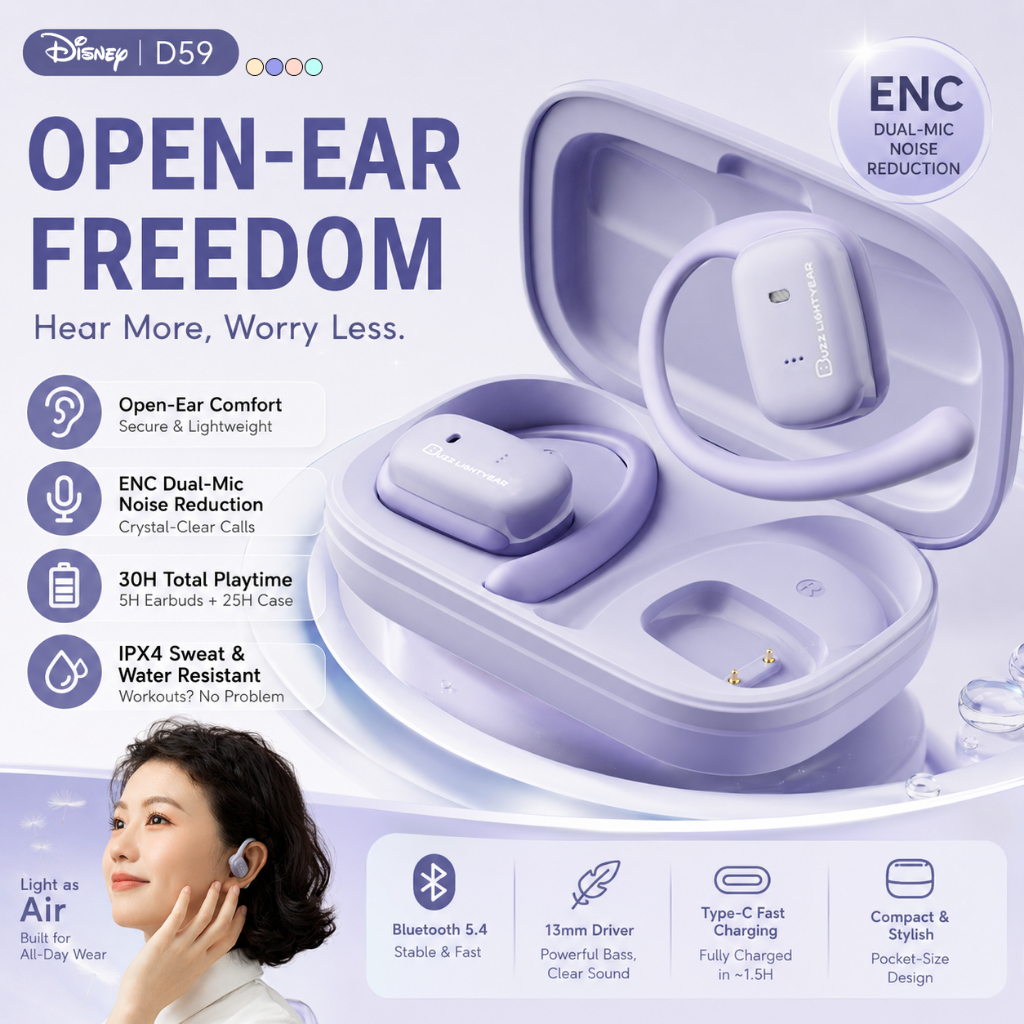 Disney D59 Tsum Tsum Bone Conduction หูฟังไร้สาย Ear-Hook หูฟังบลูทูธน่ารักไฮไฟสเตอริโอ Latency ต่ํากีฬาชุดหูฟังกันน้ําพร้อมไมโครโฟน iOS Android
