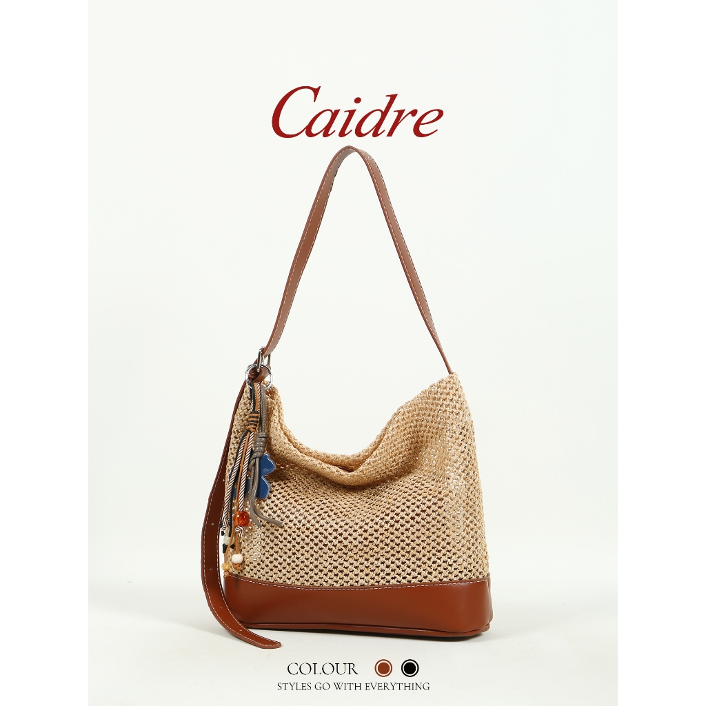 Caidre Retro Tote Bag Vacation Beach Bag Straw Bucket Shoulder Messenger Bag
