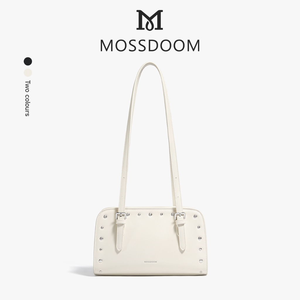 MOSSDOOM Veyla Bag กระเป๋าสะพายไหล่สุดแฟชั่น ขนาดกลาง แต่งขอบด้วยหมุดสีเงิน ให้ลุคเก๋ แมตช์ง่าย
