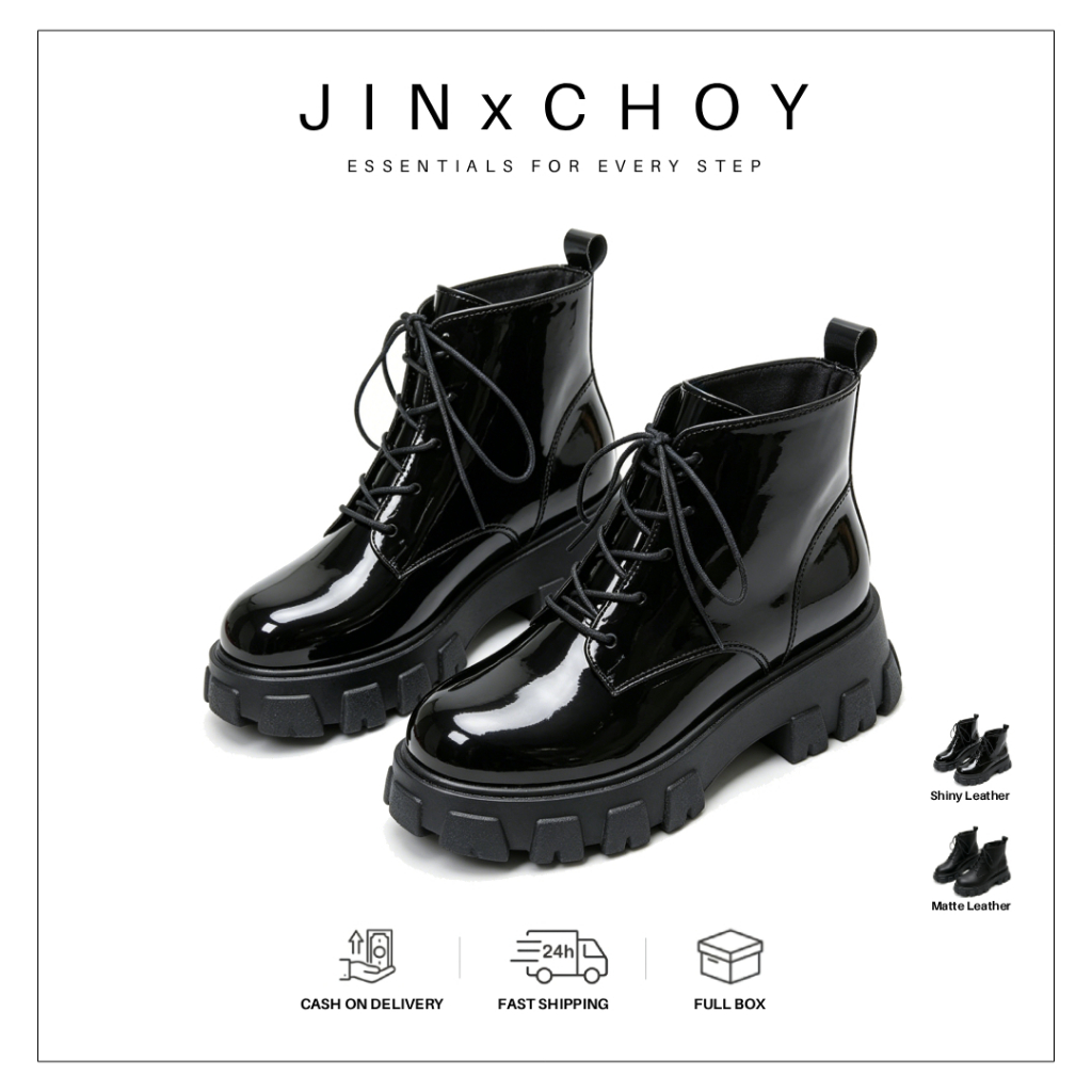 JINxCHOY Blackpink รองเท้าบูทมาร์ติน ส้นหนา ข้อสั้น สีดํา สีชมพู สไตล์เกาหลี ขายส่งจากโรงงาน 2024