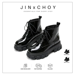 JINxCHOY Blackpink รองเท้าบูทมาร์ติน ส้นหนา ข้อสั้น สีดํา สีชมพู สไตล์เกาหลี ขายส่งจากโรงงาน 2024