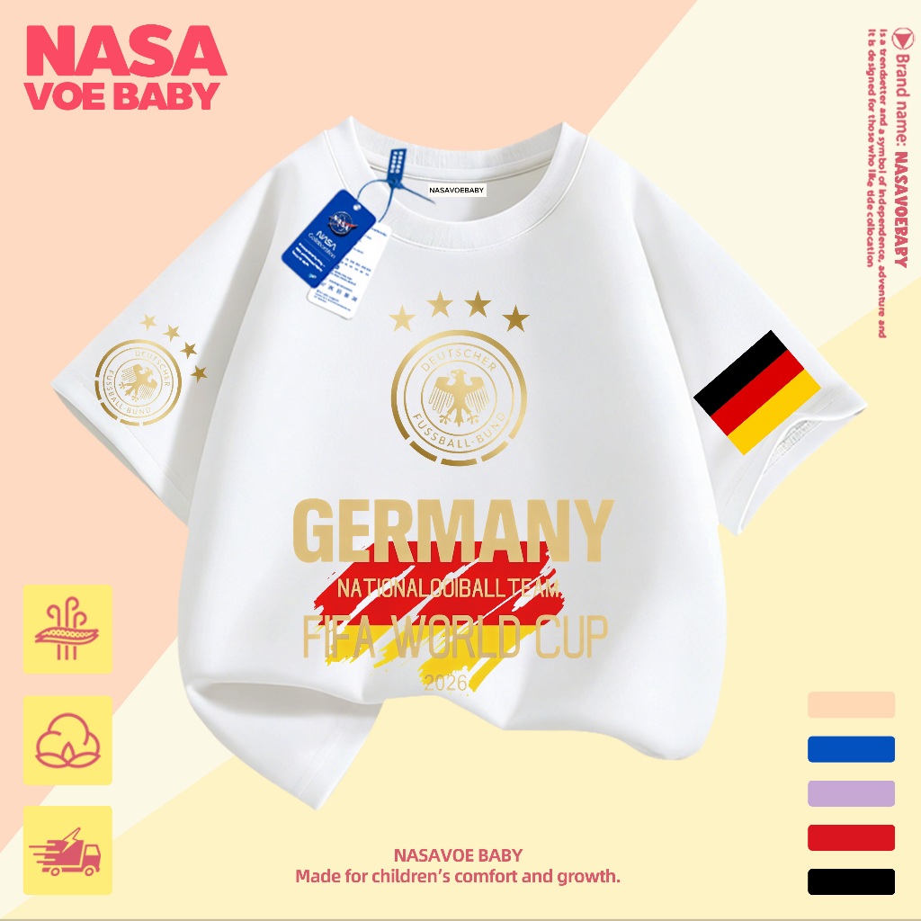 【ส่งเร็ว 24ชม】 เสื้อยืดเด็ก ลายบอลโลก ทีมชาติฟุตบอลเยอรมนี นสดใส ไม่ต้องรีด ระบายอากาศด