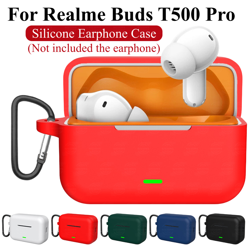 สําหรับRealme Buds T500 ProซิลิโคนหูฟังฝาครอบDrop-proofฝาครอบป้องกันสําหรับRealme Buds T500 Proกรณีเชลล์พร้อมCarabiner