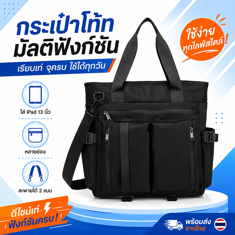 กระเป๋าสะพายข้างผู้ชาย มอเตอร์ไซค์ ผ้าไนลอน ทนขูด กันน้ำ ดีไซน์สตรีท เท่