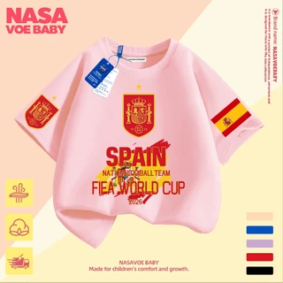 【ส่งเร็ว 24ชม】 เสื้อยืดเด็ก ลายบอลโลก ทีมชาติสเปน นสดใส ไม่ต้องรีด ระบายอากาศด