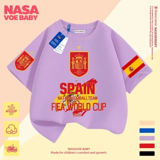 【ส่งเร็ว 24ชม】 เสื้อยืดเด็ก ลายบอลโลก ทีมชาติสเปน นสดใส ไม่ต้องรีด ระบายอากาศด