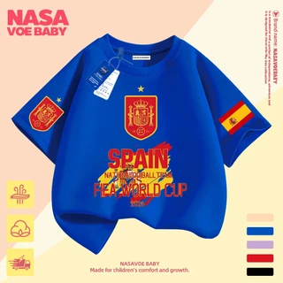 【ส่งเร็ว 24ชม】 เสื้อยืดเด็ก ลายบอลโลก ทีมชาติสเปน นสดใส ไม่ต้องรีด ระบายอากาศด
