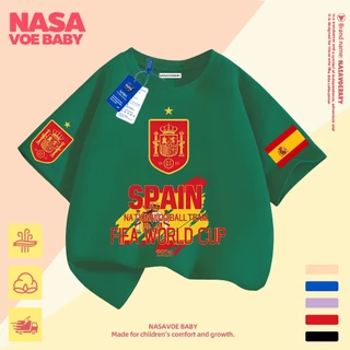 【ส่งเร็ว 24ชม】 เสื้อยืดเด็ก ลายบอลโลก ทีมชาติสเปน นสดใส ไม่ต้องรีด ระบายอากาศด