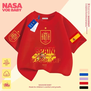 【ส่งเร็ว 24ชม】 เสื้อยืดเด็ก ลายบอลโลก ทีมชาติสเปน นสดใส ไม่ต้องรีด ระบายอากาศด