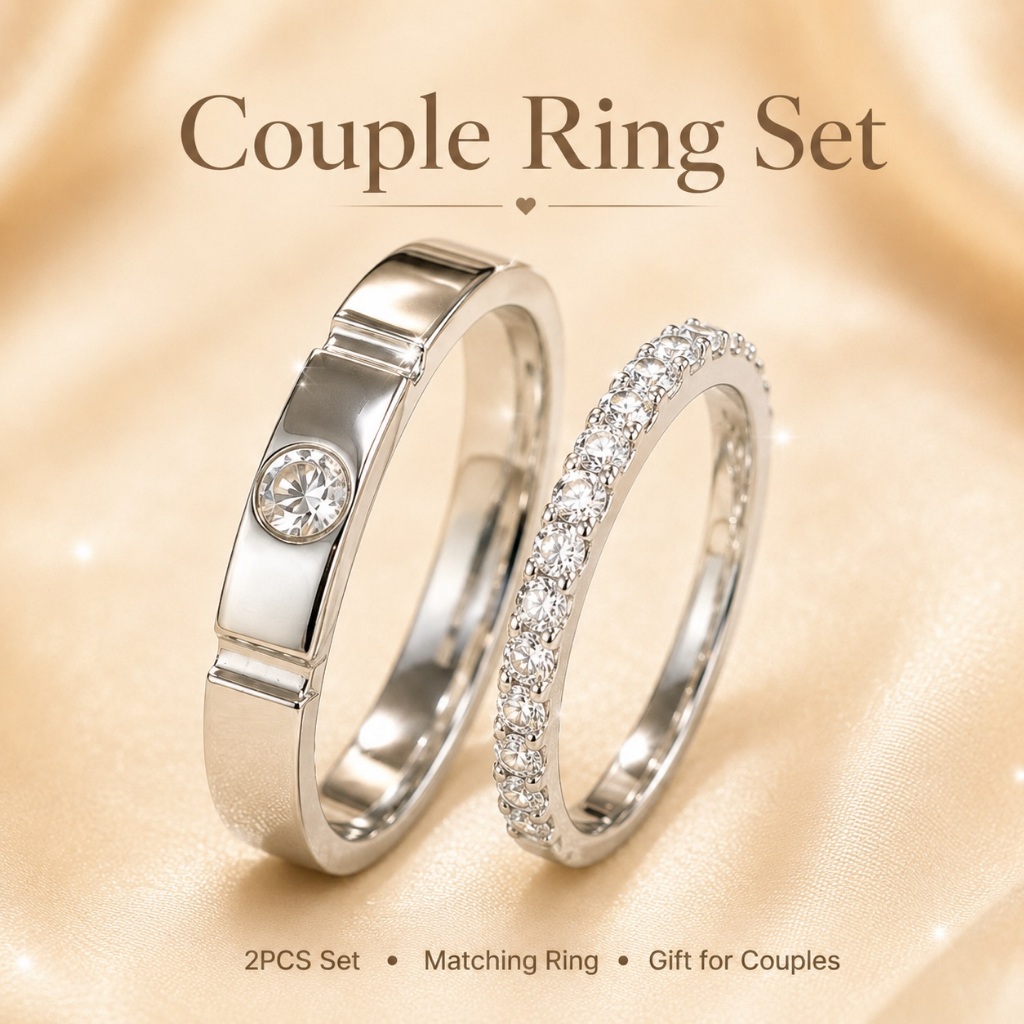 แหวนคู่รัก แหวนคู่ แหวนสัญญา Couple Ring Set ประดับเพชรเซอร์คอน ของขวัญวันครบรอบ