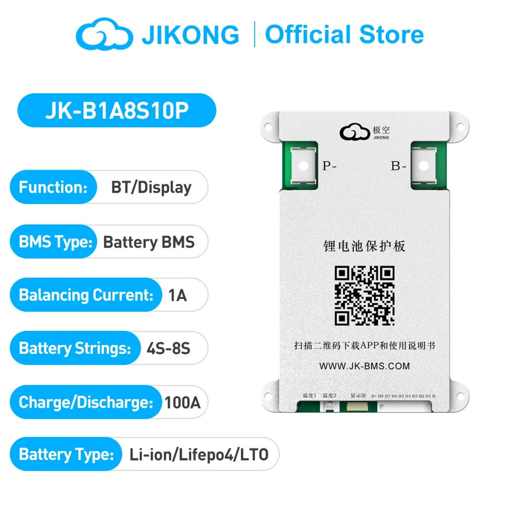 JIKONG BMS B1A8S10P Active Balance 3S 4S 6S 7S 8S 12V 24V 100A BT CAN RS485 NTC HEAT สมาร์ท JKBMS