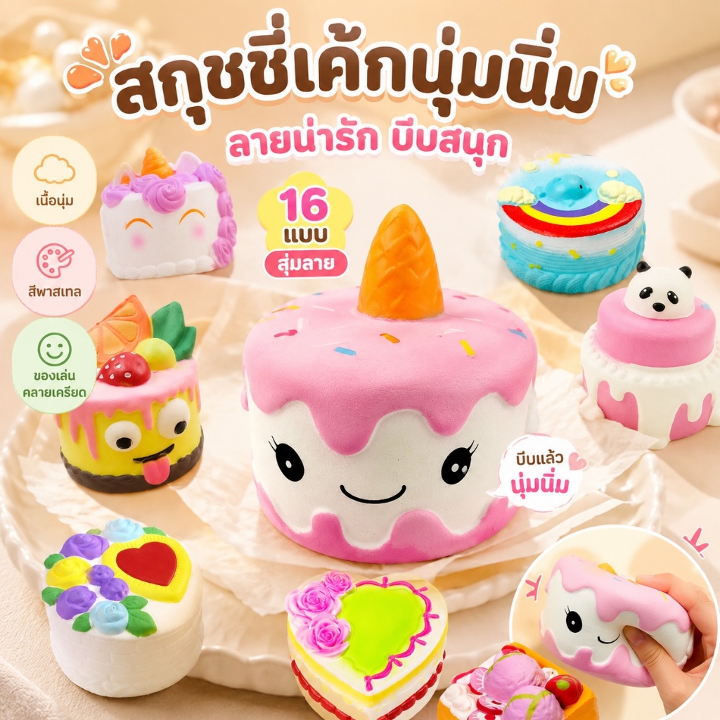 [VI] Kawaii เค้กช้า Rising ความเครียดบรรเทาของเล่นบีบสําหรับเด็ก PU Soft Dpression ของเล่นจําลองอาหารเค้กบีบของเล่น TH