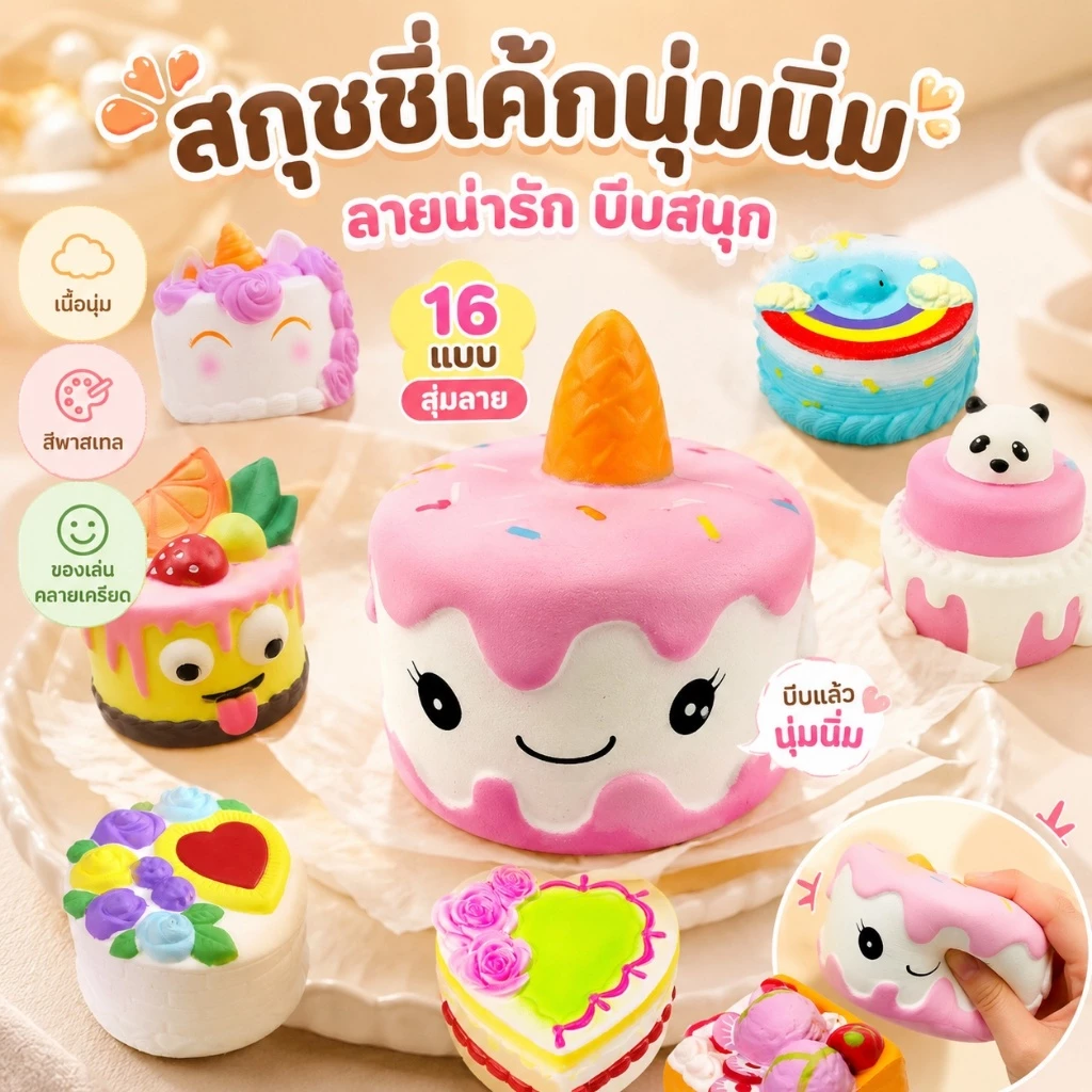 [VI] Kawaii เค้กช้า Rising ความเครียดบรรเทาของเล่นบีบสําหรับเด็ก PU Soft Dpression ของเล่นจําลองอาหารเค้กบีบของเล่น TH