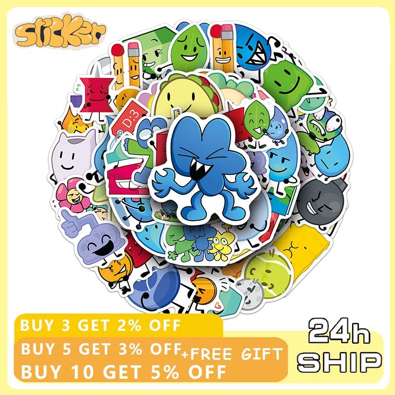 การต่อสู้50ชิ้นสําหรับเกาะฝัน‌ สติกเกอร์ภาพเคลื่อนไหว BFDI การ์ตูน Decal กระเป๋าเดินทางโทรศัพท์ DIY สติกเกอร์