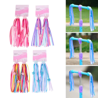 Kids Bike Handlebar Streamers, Shiny Star Pattern Bicycle Ribbon Decorations for Girls, 1 Pair Cute Bicycle Accessory