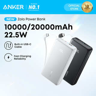 【CCC Certified】ANKER Zolo Powerbank 10000/20000mAh 22.5W Fast Charging with Built-in USB-C Cable, travel A110D/A110E