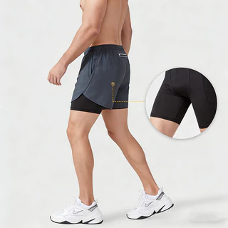 กางเกงวิ่งขาสั้นชาย 2 in 1ซับในเนื้อผ้าเย็น กางเกงกีฬาขาสั้น มีกระเป๋า2ข้าง กับกระเป๋าหลัง