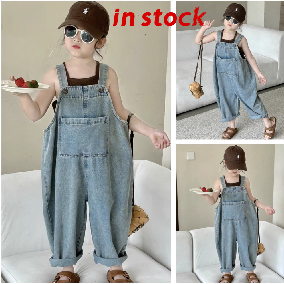 [Grojoy] (พร้อมสต็อก) เด็กล้าง Denim Overalls หลวม Slimmer ดูโรงเรียนสบายๆไม่อับชื้น Sweaty กางเกง GR240