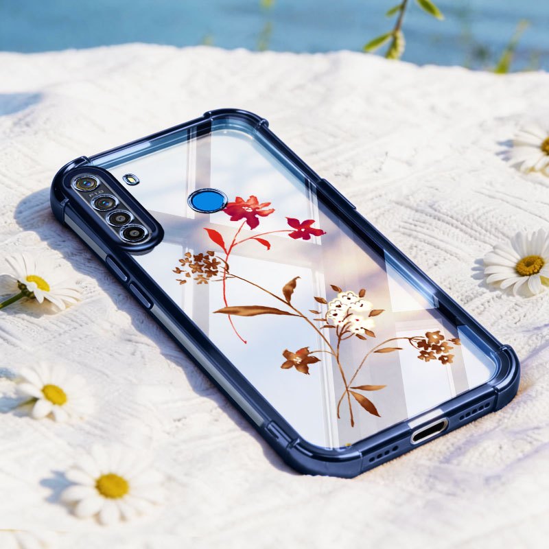 YBD สําหรับRealme 5 5i 5S 6i C3 C3i Realme Narzo 10 10A 20A Vintageดอกไม้สีแดงพิมพ์สี่มุมกันกระแทกAn