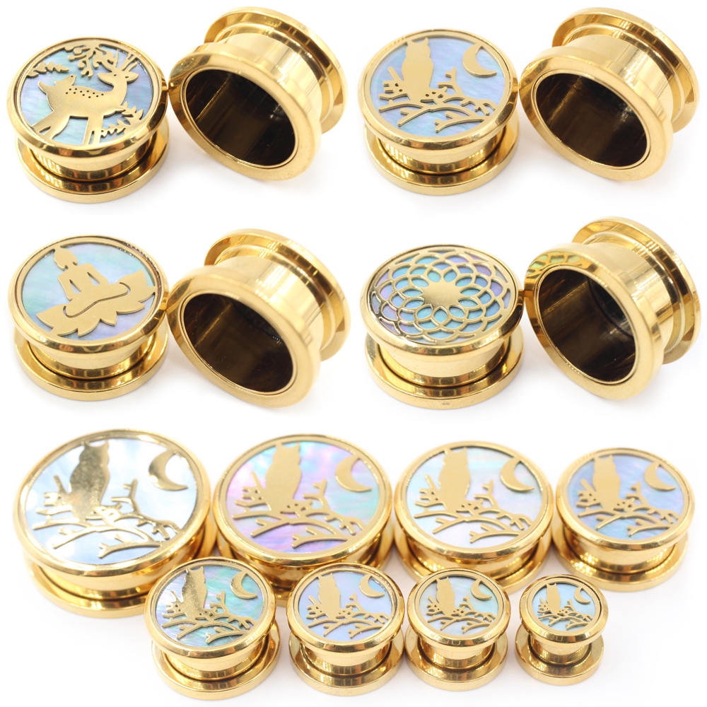 Alisouy 1 ชิ้นสแตนเลส Moon Owl Deer Shell เกลียวหูอุโมงค์ปลั๊ก Expander Stretcher Gauge ต่างหูเจาะเครื่องประดับ