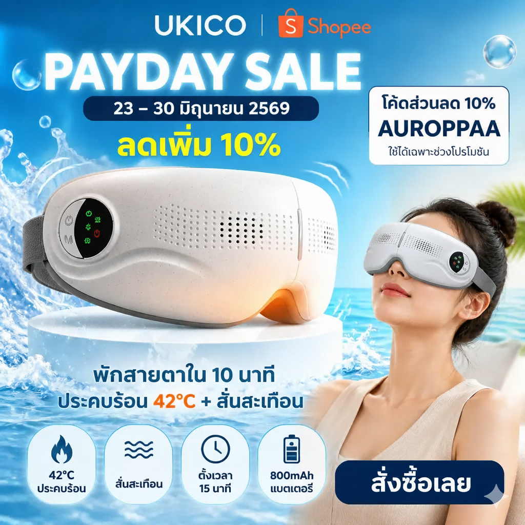 UKICO เครื่องนวดรอบดวงตาอัจฉริยะ เครื่องนวดตา บรรเทาไมเกรน ด้วยประคบร้อนสามารถช่วยผ่อนคลายดวงตา