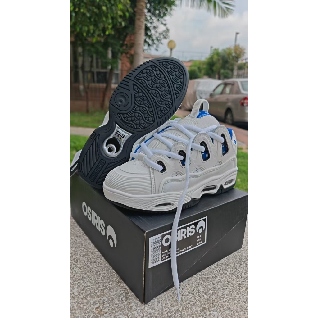 Osiris D3 Wht Navy ผ้า Knight 3M สะท้อน Hip Hop คู่ Full Air Cushion Jumbo Street รองเท้าสเก็ตบอร์ด 