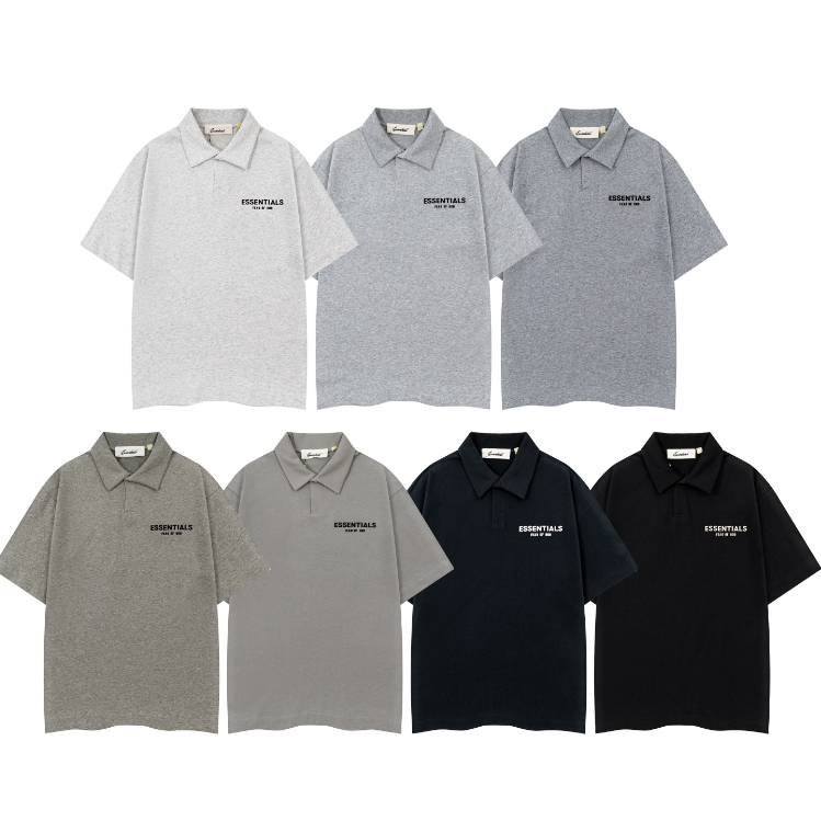 โอเวอร์ไซส์ FOG ESSENTIALSPOLO เสื้อยืดแขนสั้นคอปกสําหรับผู้ชายและผู้หญิงผ้าฝ้ายทรงหลวมสําหรับงานหนั