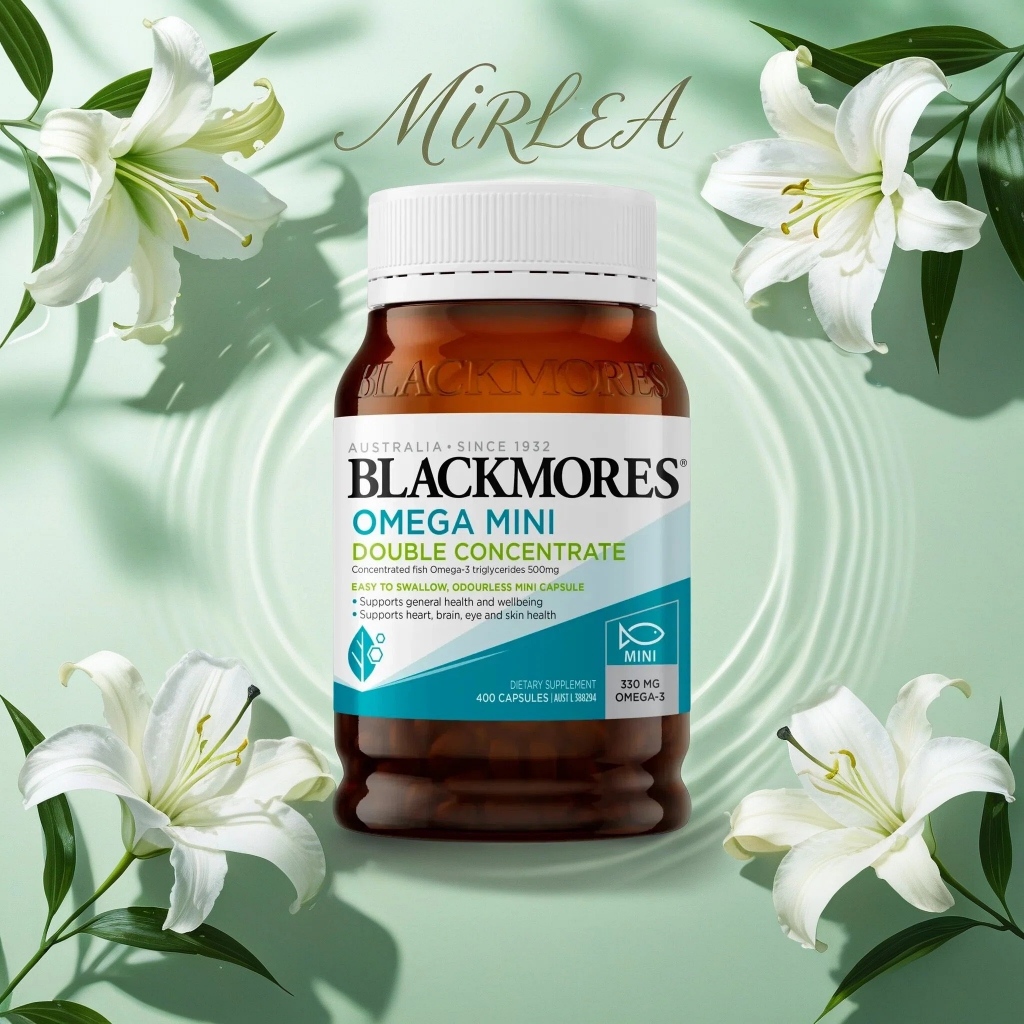 Blackmores Omega Mini Double Concentrate Fish Oil 400 แคปซูล 330 มก. Omega-3 Odorless Mini Capsules Heart Brain Eye ผลิตภัณฑ์เสริมอาหาร