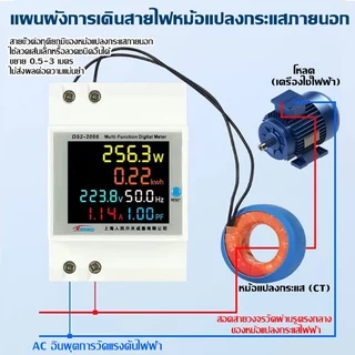 🔥ส่งจากไทย🔥6IN1 เครื่องวัดแรงดันไฟฟ้าความถี่ D52-2066 ติดราง DIN จอ LCD สี HD AC monitor 110V 220V 380V 100A KWH