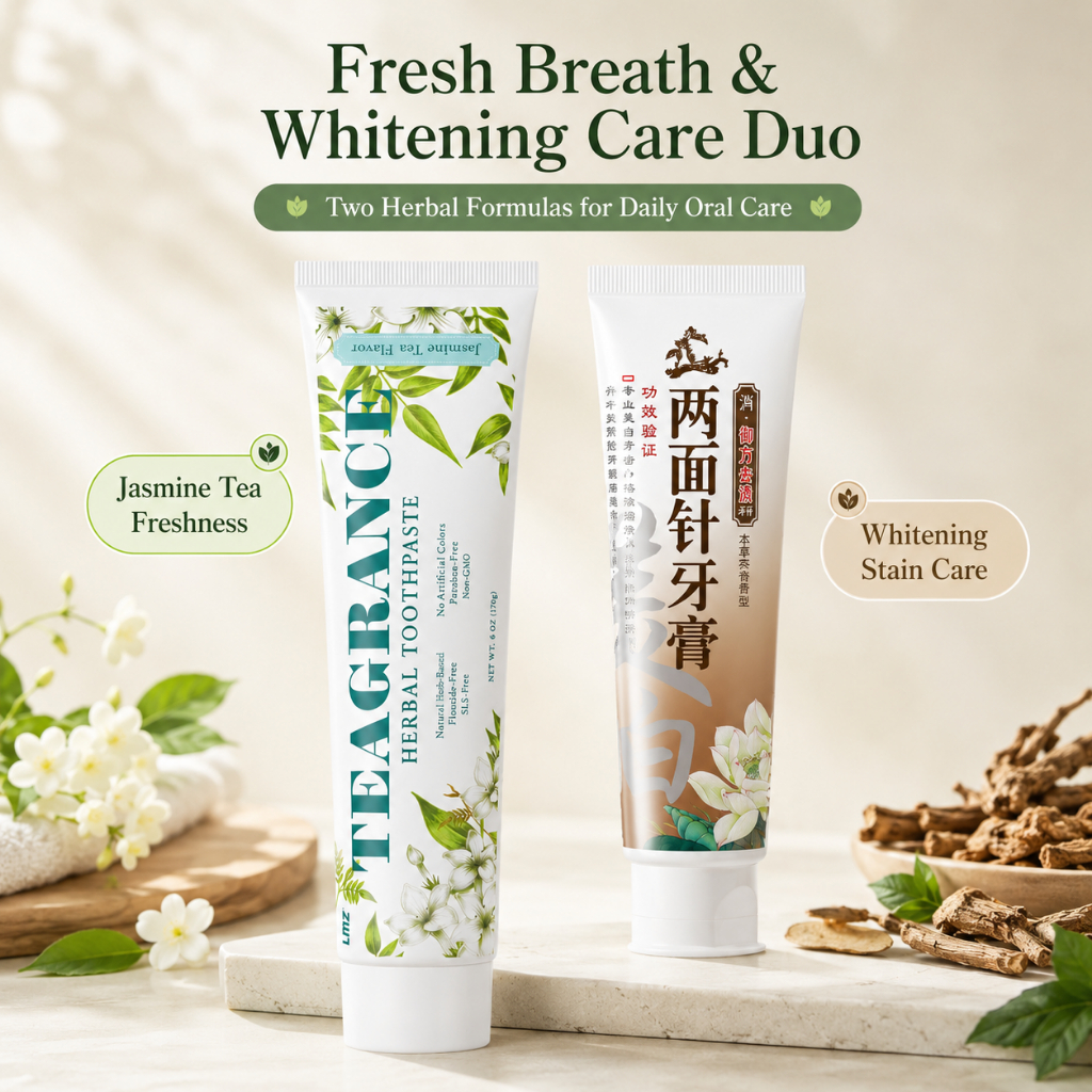 LMZ 两面针 ยาสีฟันสมุนไพร 2 ชิ้น กลิ่นชามะลิ ลมหายใจสดชื่น + สูตรดูแลคราบฟัน ฟันดูขาวสะอาด