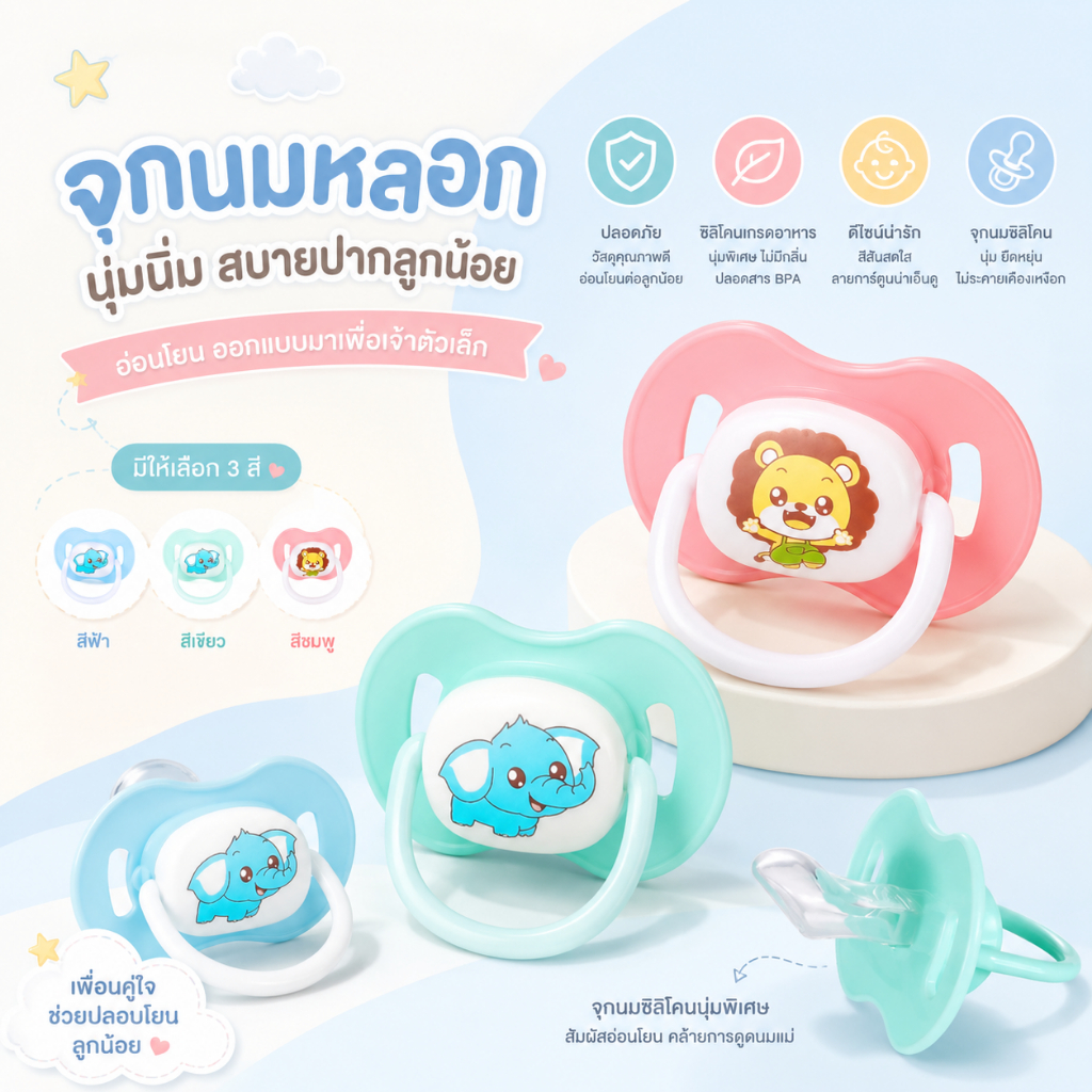 จุกหลอก ผลิตภัณฑ์ที่เป็นมิตรกับทารกสําหรับลูกน้อยของคุณ จุกนม จุกดูดนม เสมือนนมแม่