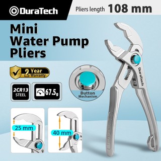 DURATECH คีมปั๊มน้ำขนาดเล็ก 4 นิ้ว คีมปรับขนาด – ปากเปิดสูงสุด 40 มม. ความยาว 108 มม. ขนาดกะทัดรัด ใช้งานด้วยมือเดียว ฟอสเฟตสีดำ ปากปรับได้สำหรับงานท่อประปาและ DIY