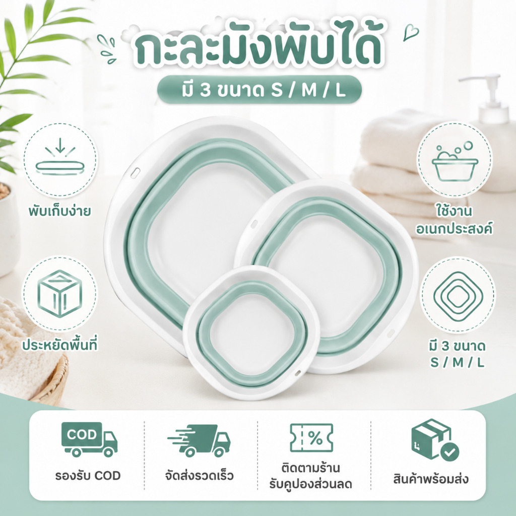 กะละมังพับได้ กะละมังซิลิโคนอเนกประสงค์ TPR หนาพิเศษ ทนความร้อน พกพาสะดวก ประหยัดพื้นที่ มี 3 ขนาด สำหรับล้างผัก ซักผ้า แคมป์ปิ้ง